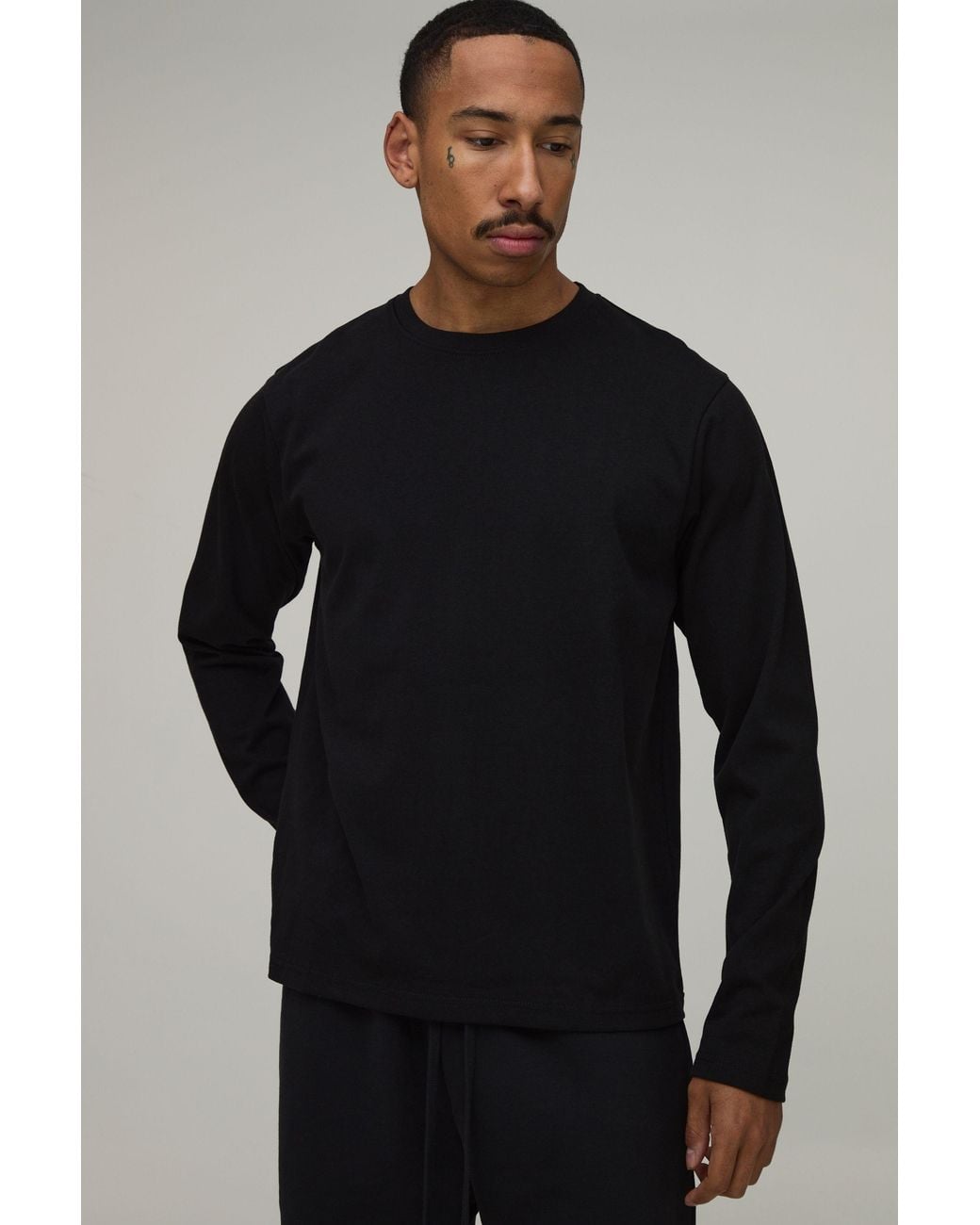 BoohooMAN Black Regular Fit Premium 280Gsm Long Sleeve T-Shirt for men