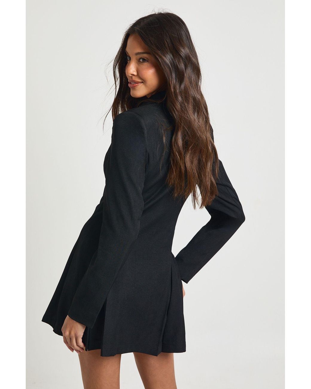 Boohoo Blue Tailored Hook & Eye Detail Cinched Waist Blazer Dress