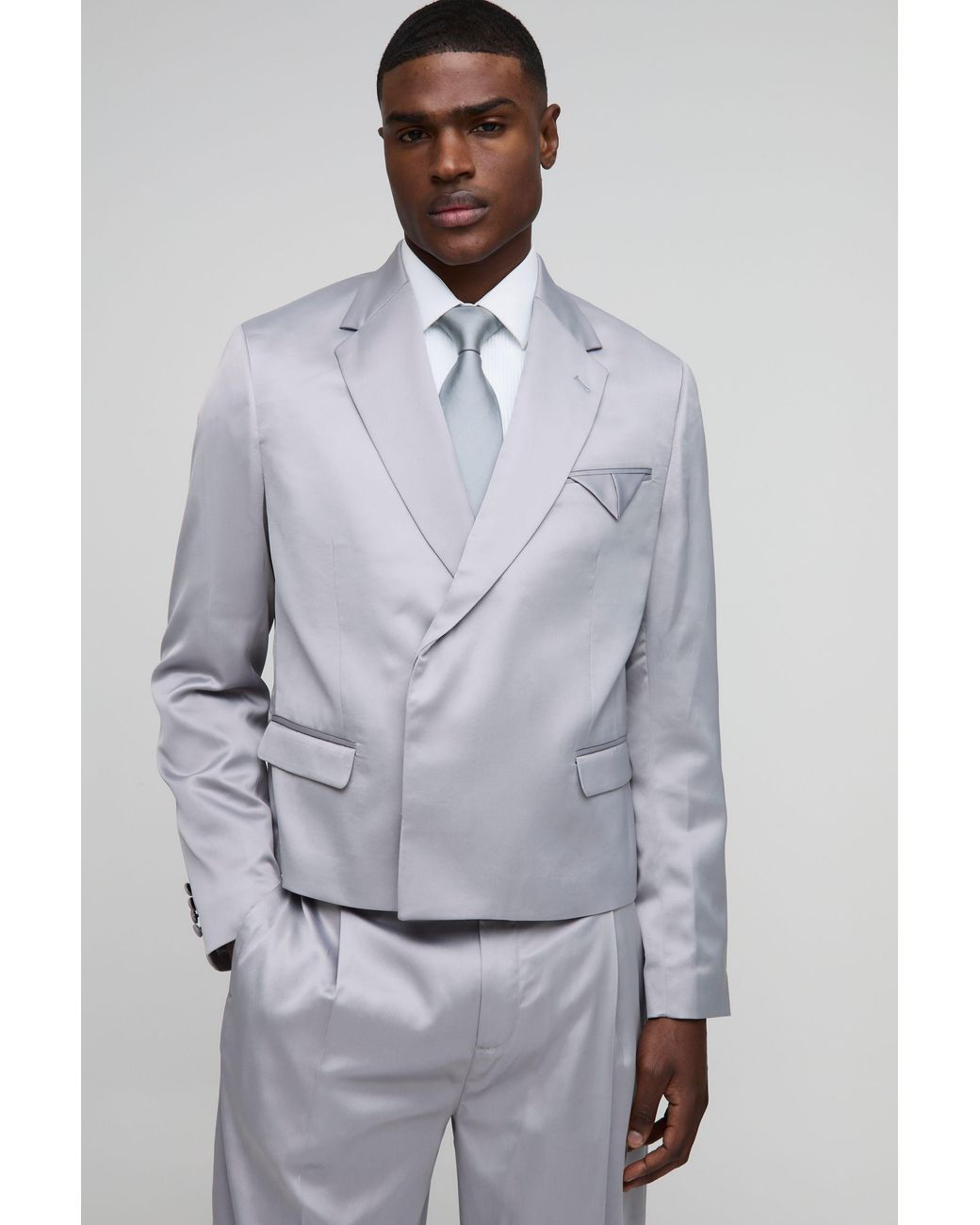 BoohooMAN Gray Oversized Boxy Satin Blazer for men