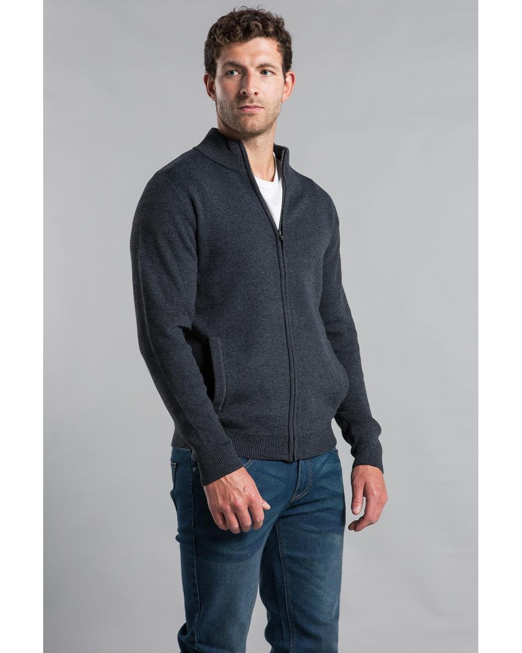 Kensington Eastside Blue Recycled Cotton Blend Zip-Through Cardigan for men