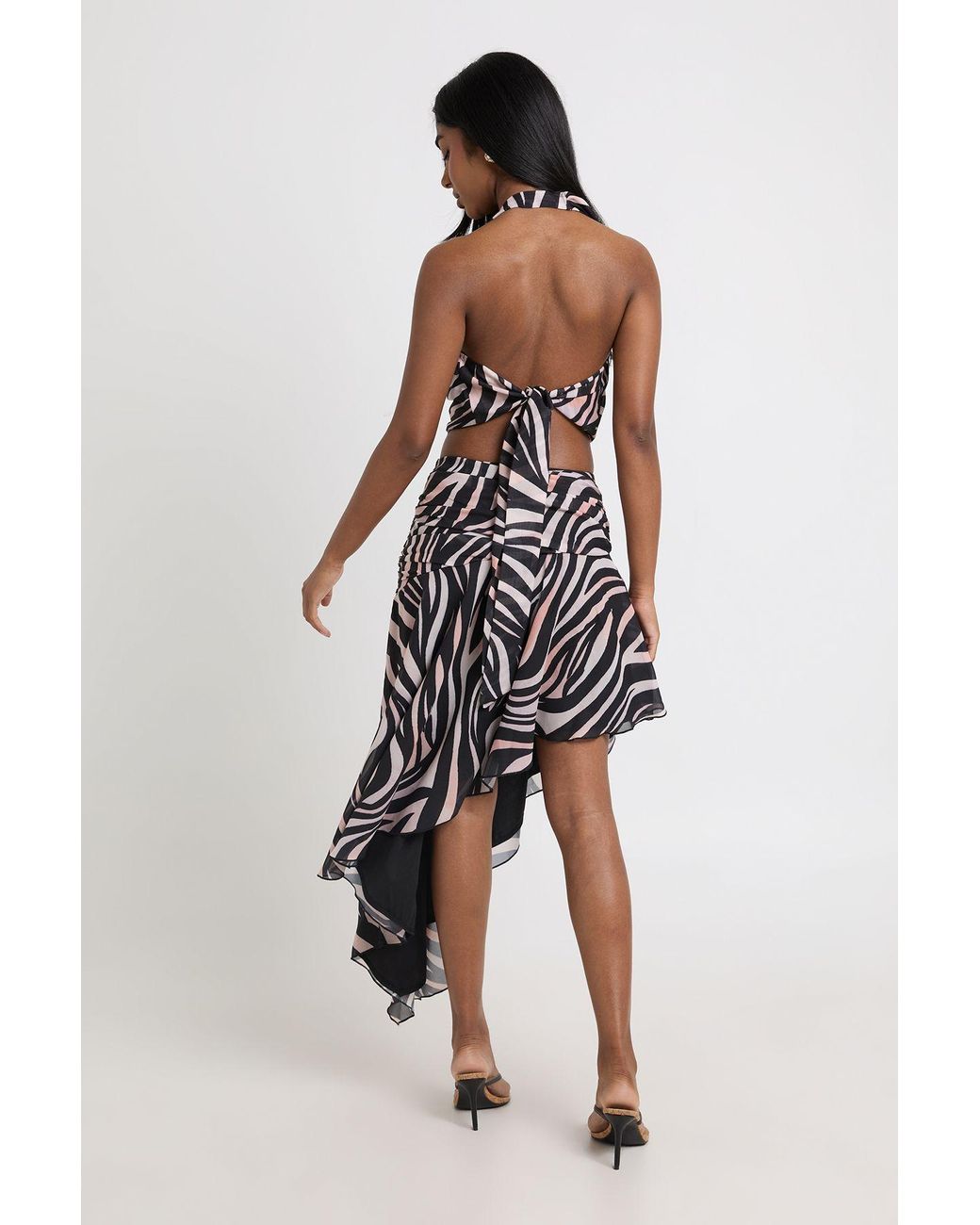 Boohoo White Zebra Draped Halter Top