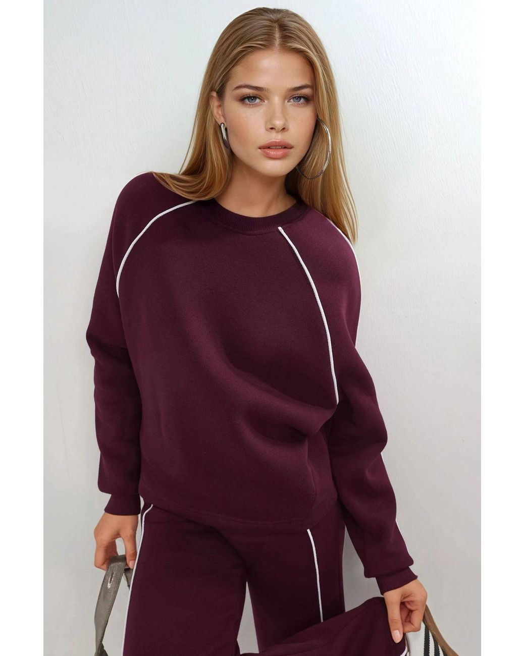 Busem Purple Contrast Binding Long Sleeve Sweatshirt