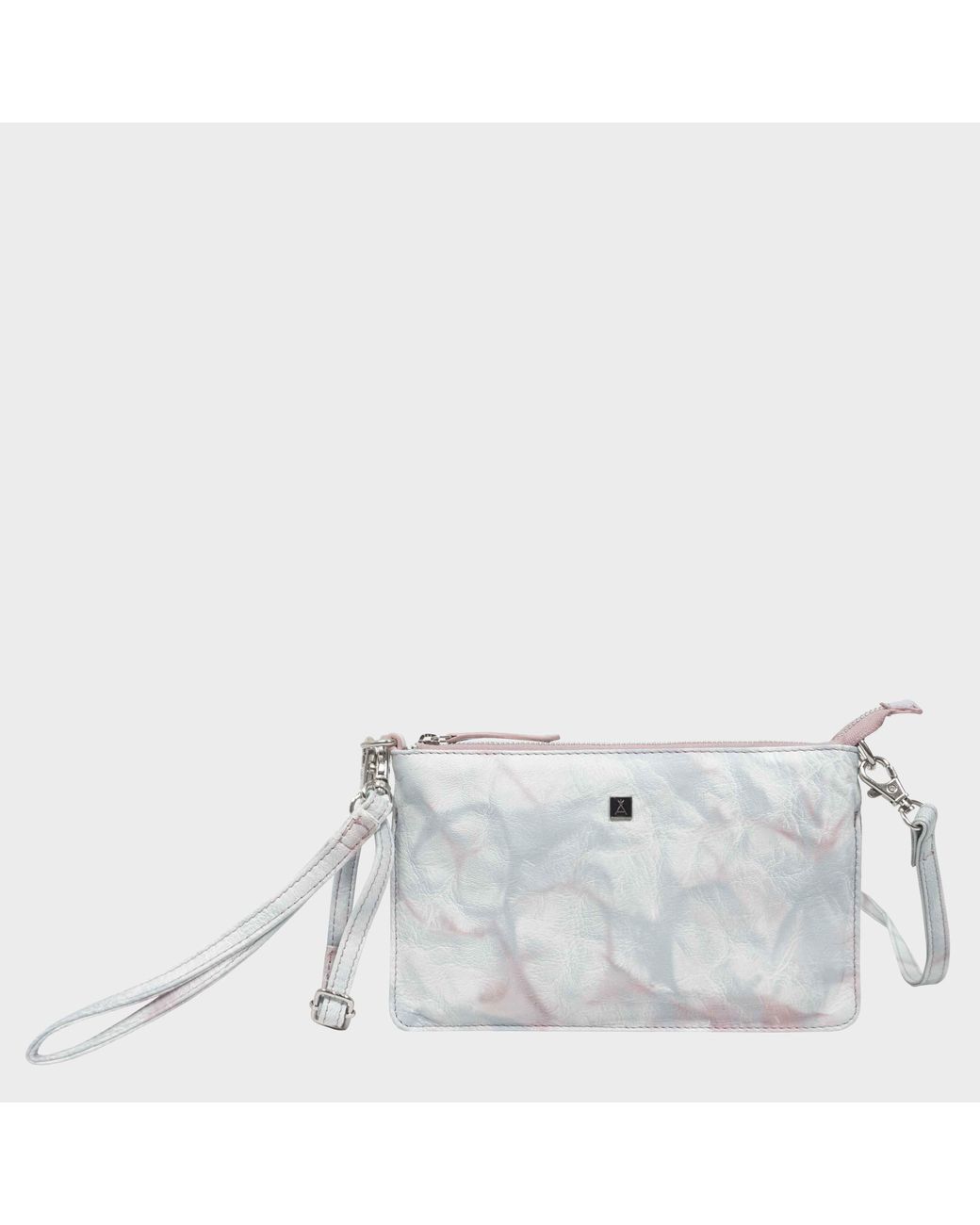 Assots London White 'Todd' Tie Dye Real Leather Crossbody Wristlet Bag
