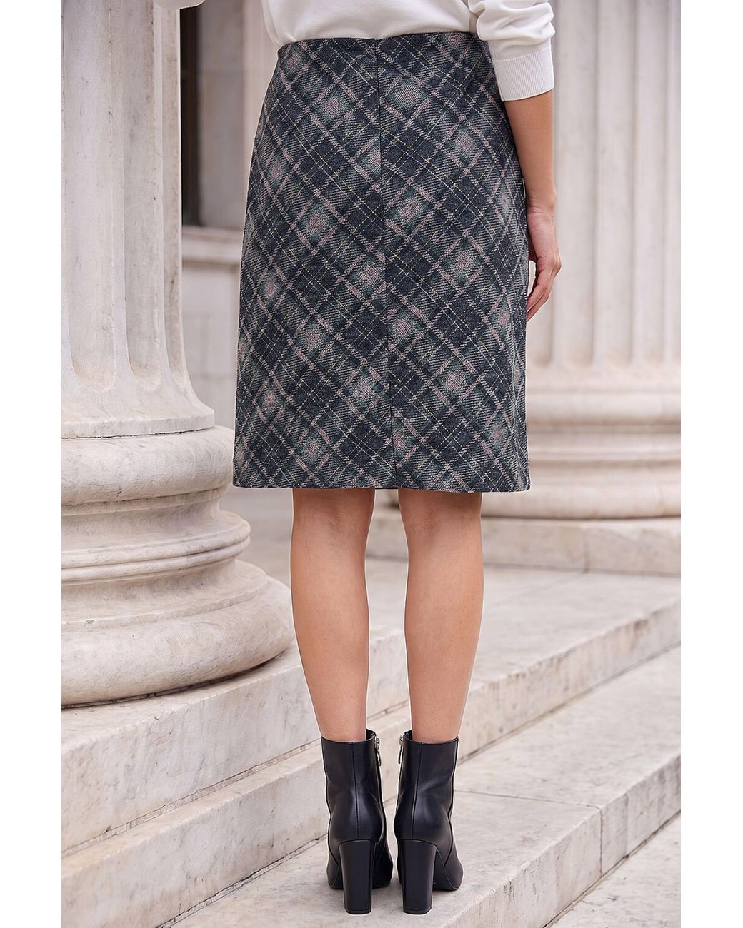 Roman Gray Bias Check Pull On Skirt