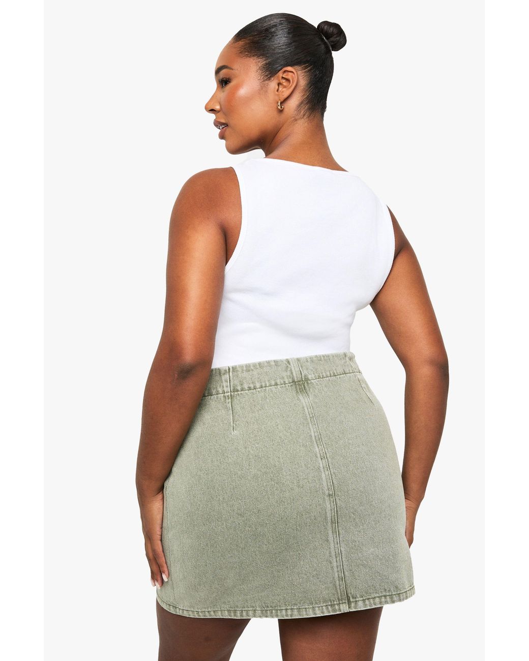Boohoo Green Plus Washed Denim Skirt