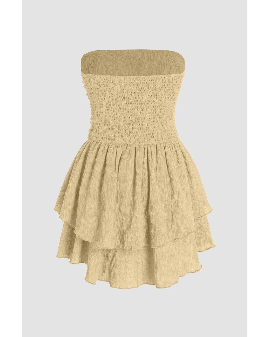 Hiccup Natural Strapless Textured Ruffle Mini Dress