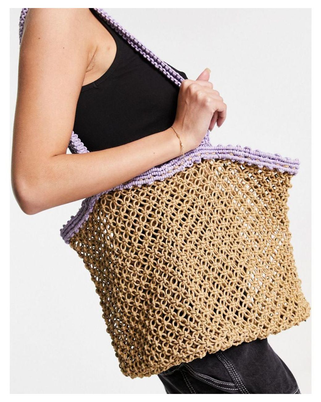 TOPSHOP Crochet Tote With Trim purple in Metallic Lyst UK