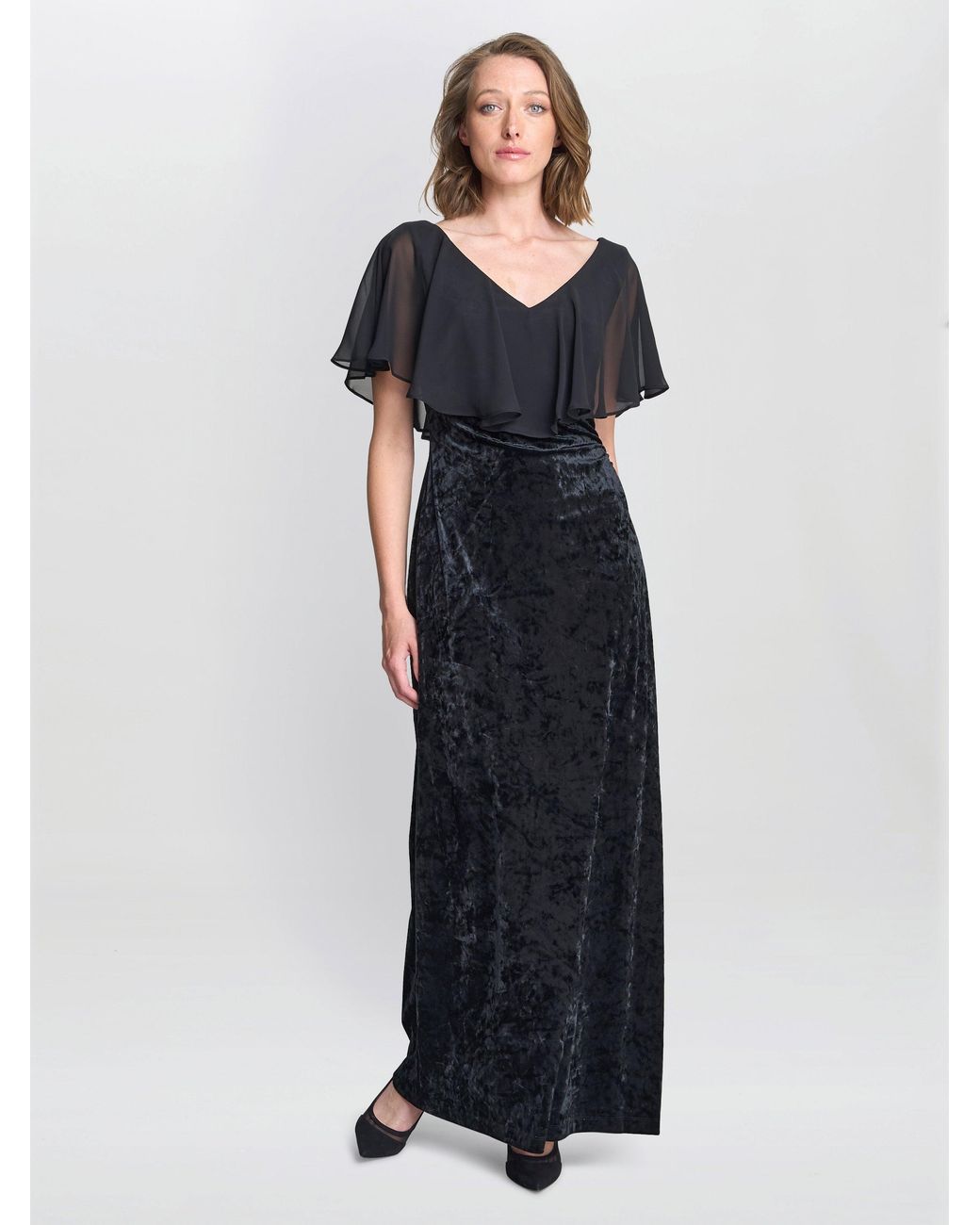 Gina Bacconi Blue Daphne Velvet Maxi Dress With Chiffon Cape