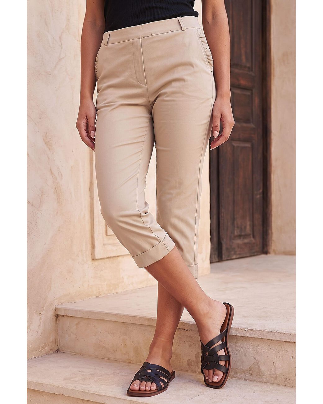 Roman Natural Frill Pocket Stretch Crop Trouser