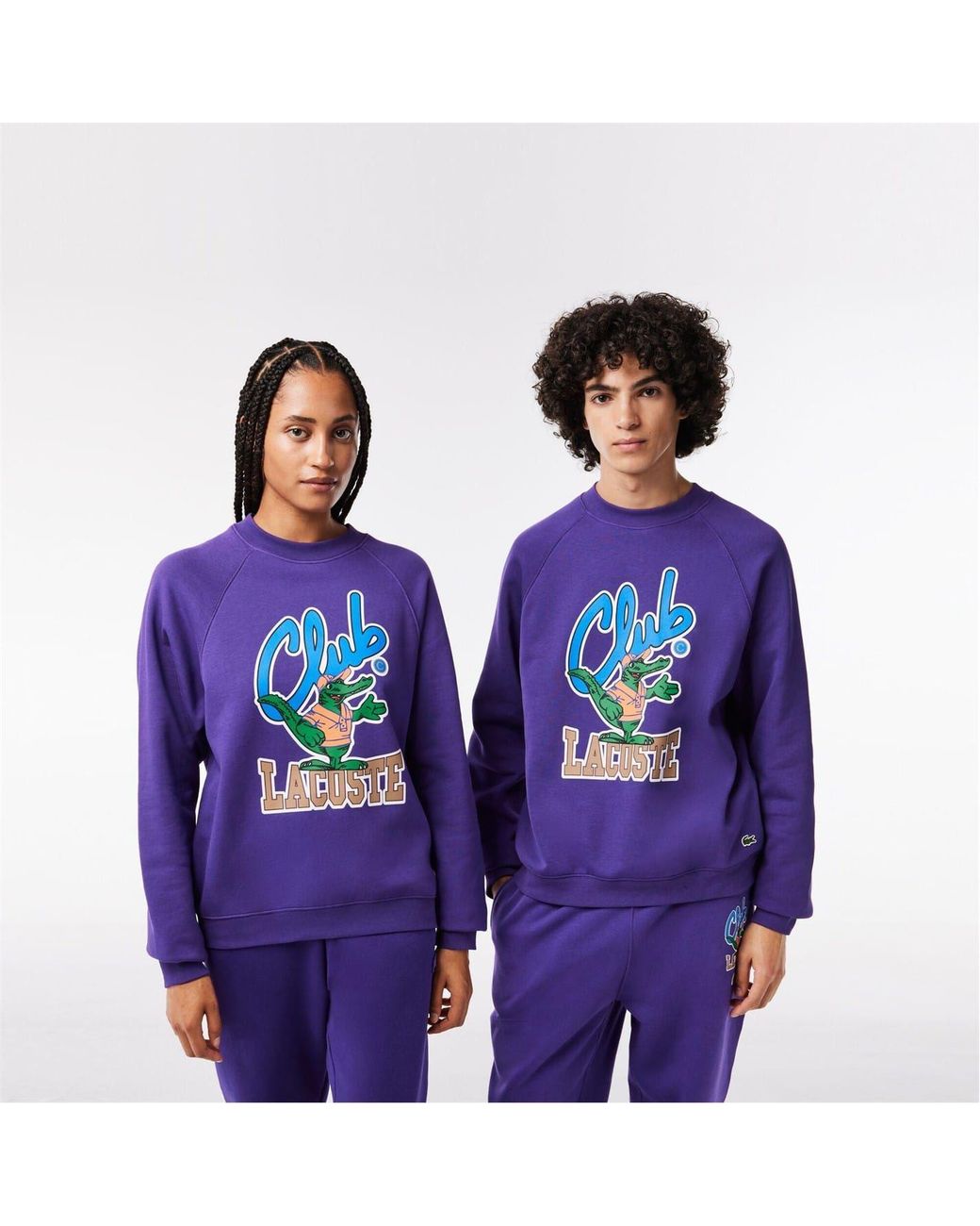 Lacoste Purple Crocodile Print Raglan Sleeve Sweatshirt for men