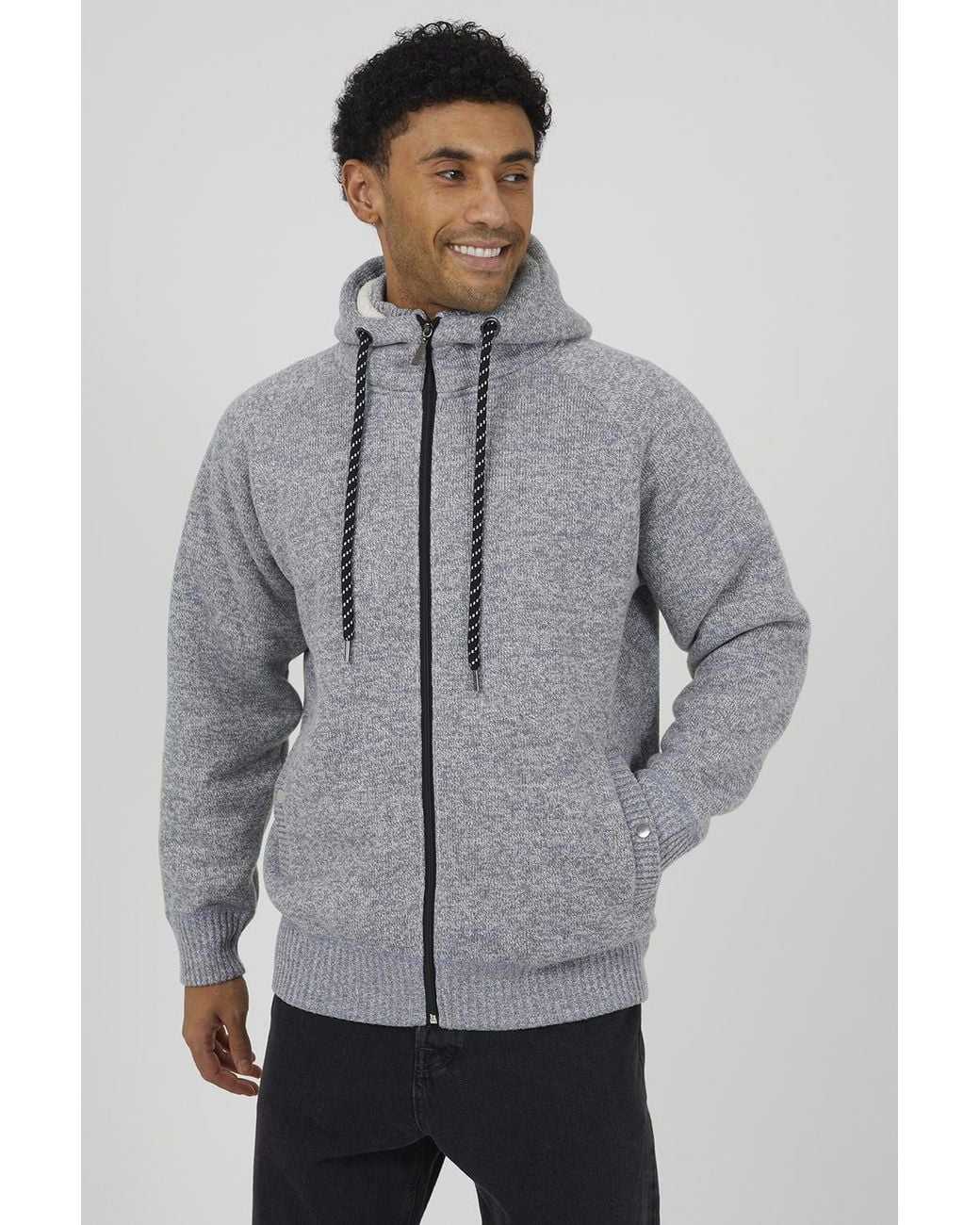 Brave Soul Gray High Neck Zip Through Hoodie for men