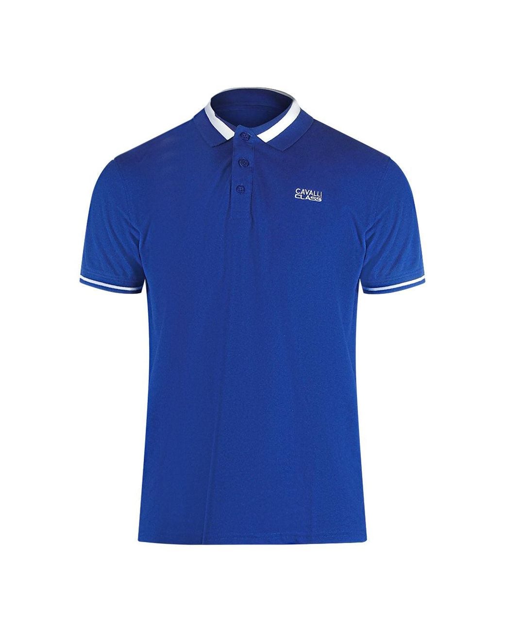 Roberto Cavalli Blue Bold Stripe Collar Iris Polo Shirt Cotton for men