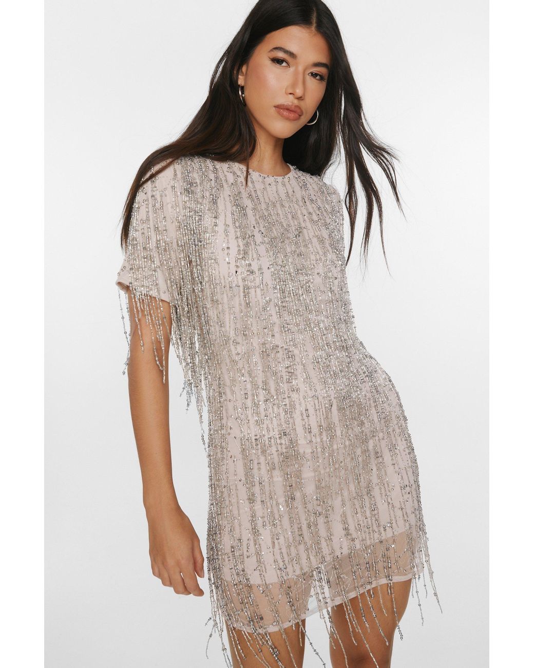 tassel beaded mini dress Charli Pearl Sequin Tassel Mini Dress-Silver  FancyAdd