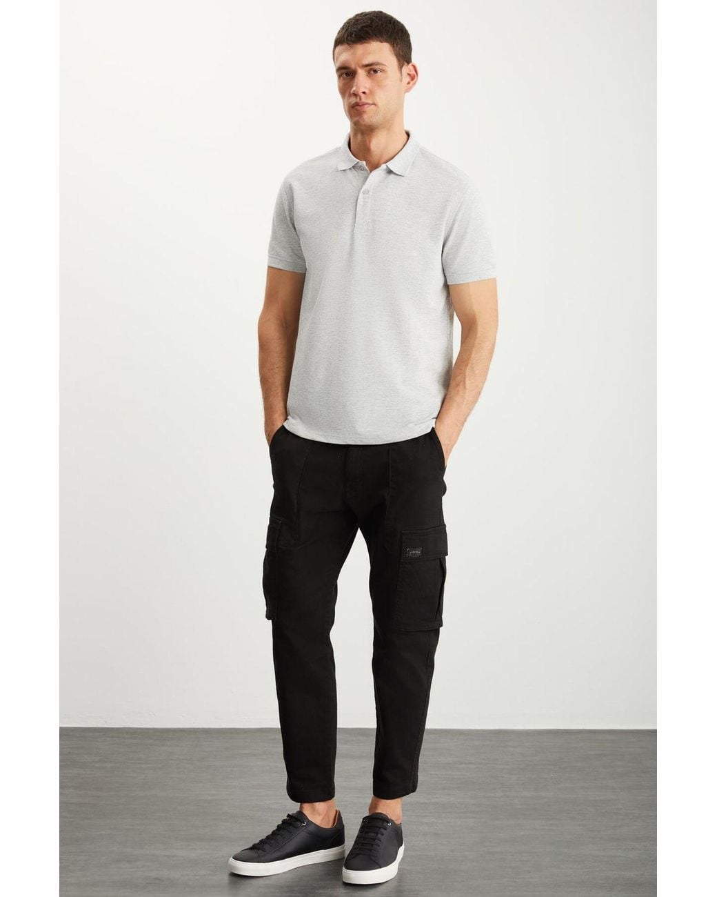 Grimelange White Polo Collar Button T-Shirt for men