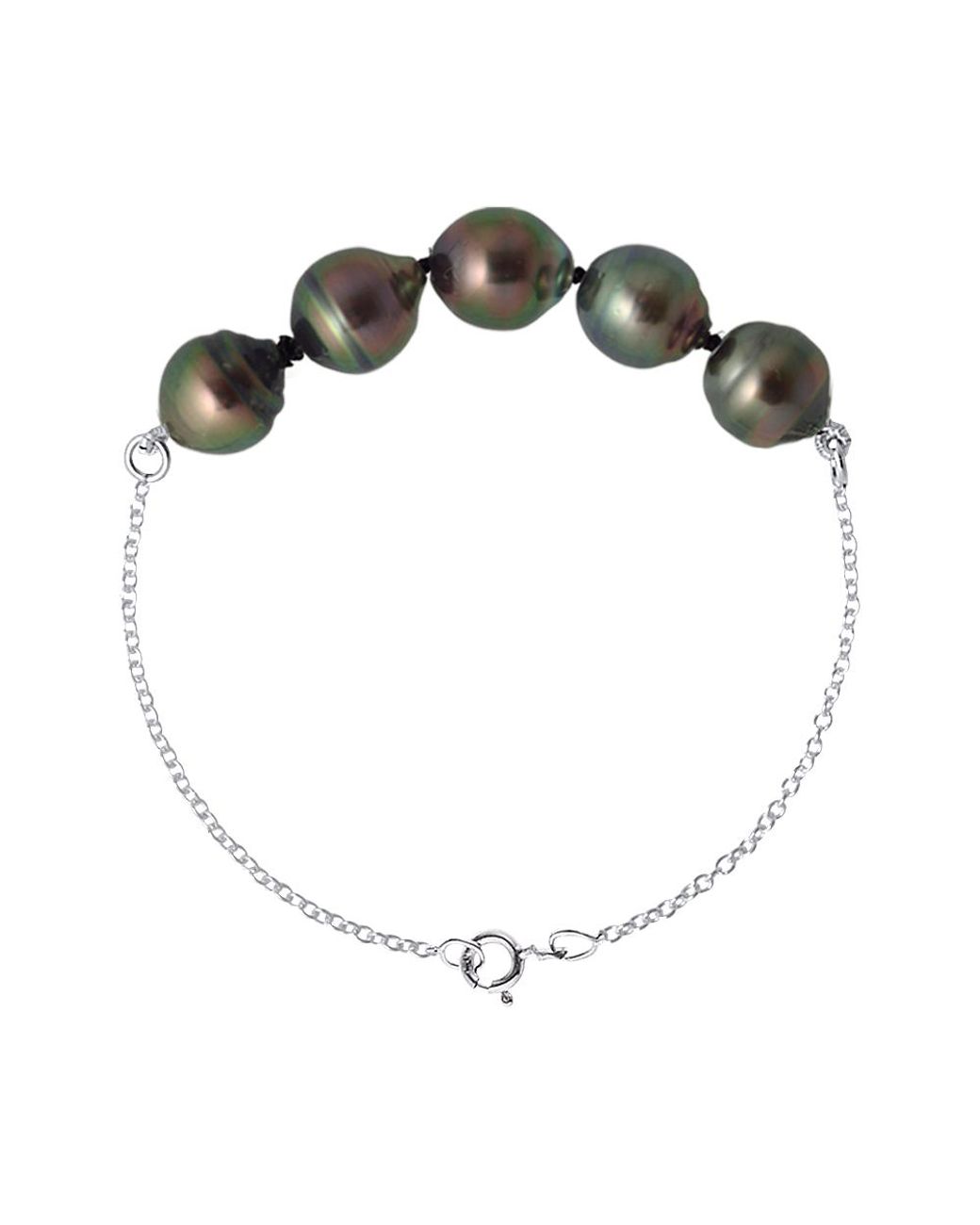 Ateliers Saint Germain Metallic Bracelet Real Cultured Tahiti Pearls Circled 8-9 Mm