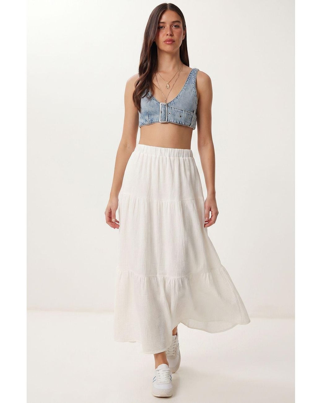Happiness İstanbul Natural High Waist A-Line Maxi Skirt