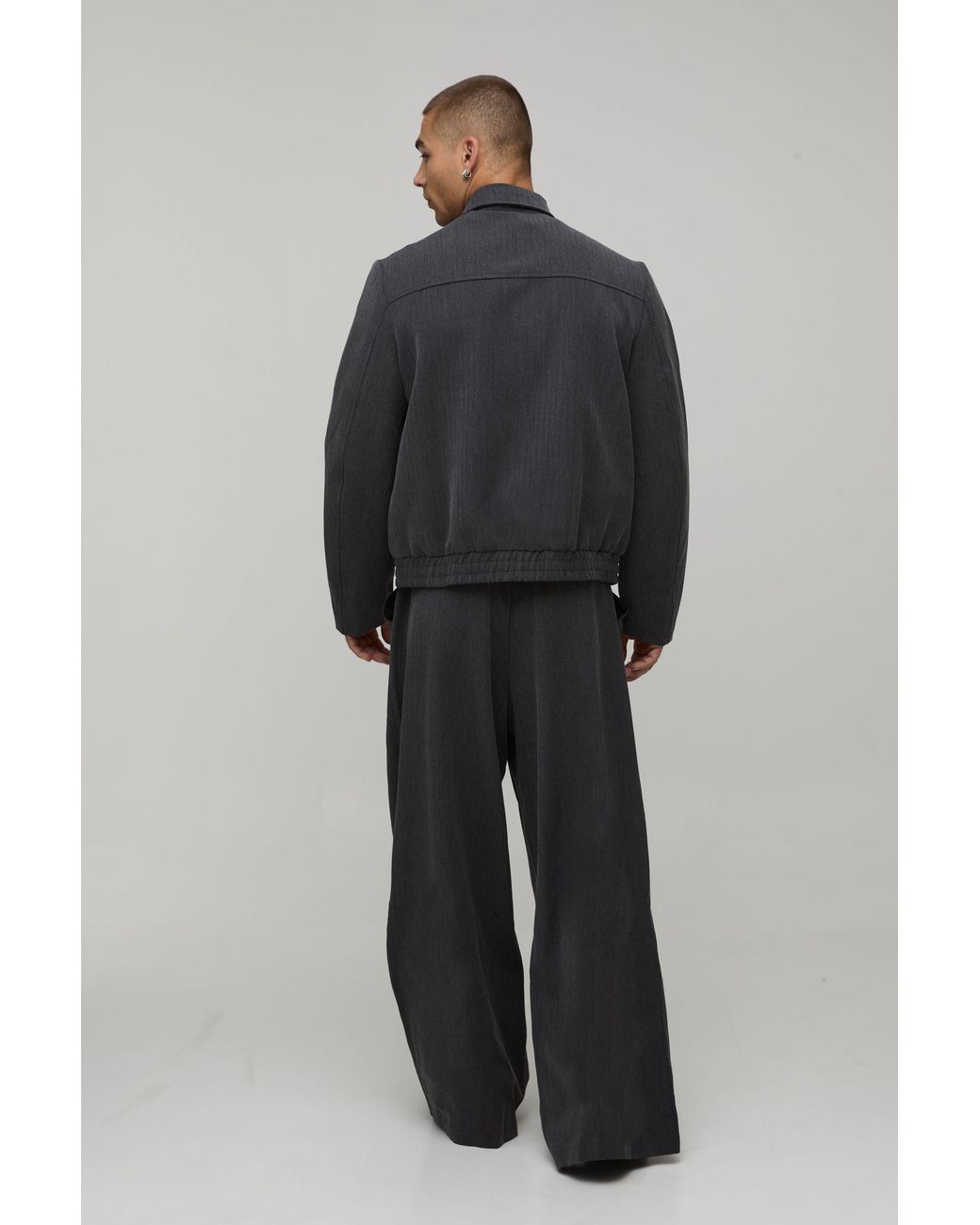 BoohooMAN Black Herringbone Wide Fit Tailored Co-Ord Trousers for men