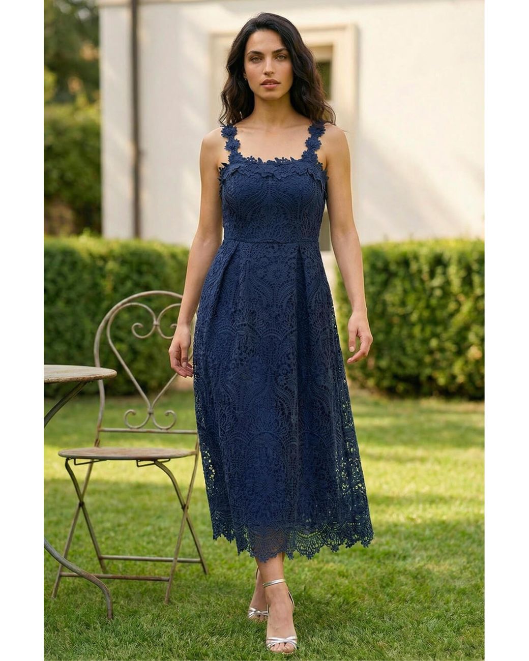 D.u.s.k Green Floral Crochet Midi Dress