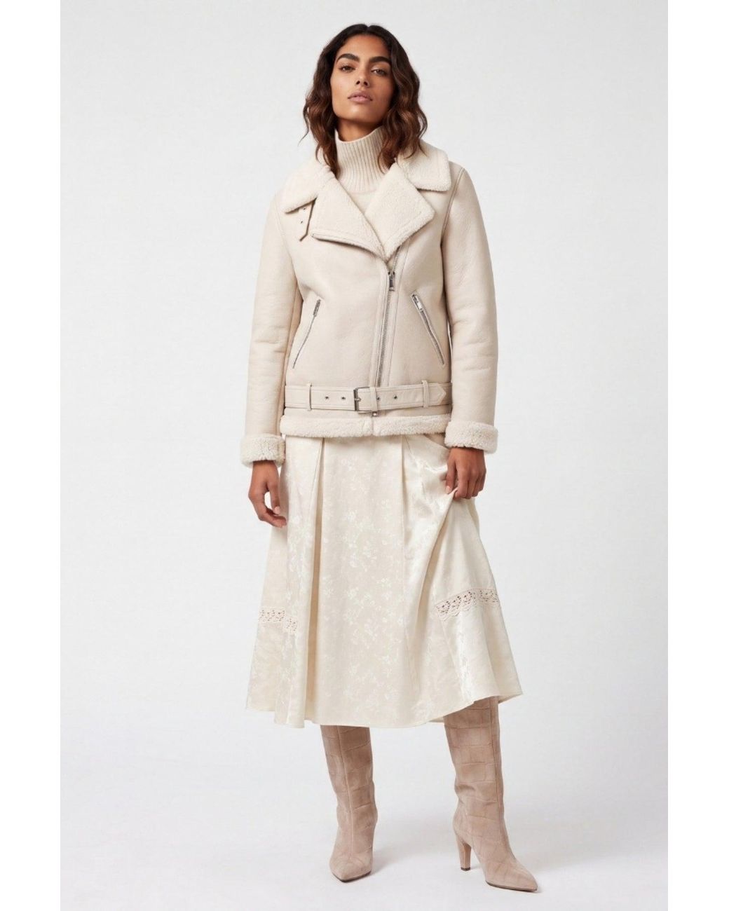 Elle Natural Jolie Faux-Shearling Biker Jacket