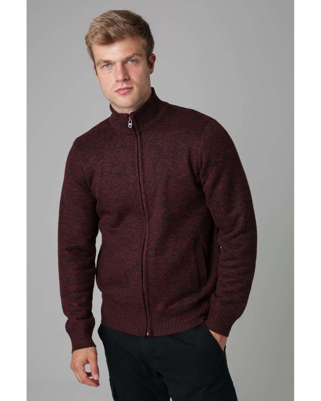Kensington Eastside Red Sherpa Lined Zip-Through Cardigan for men