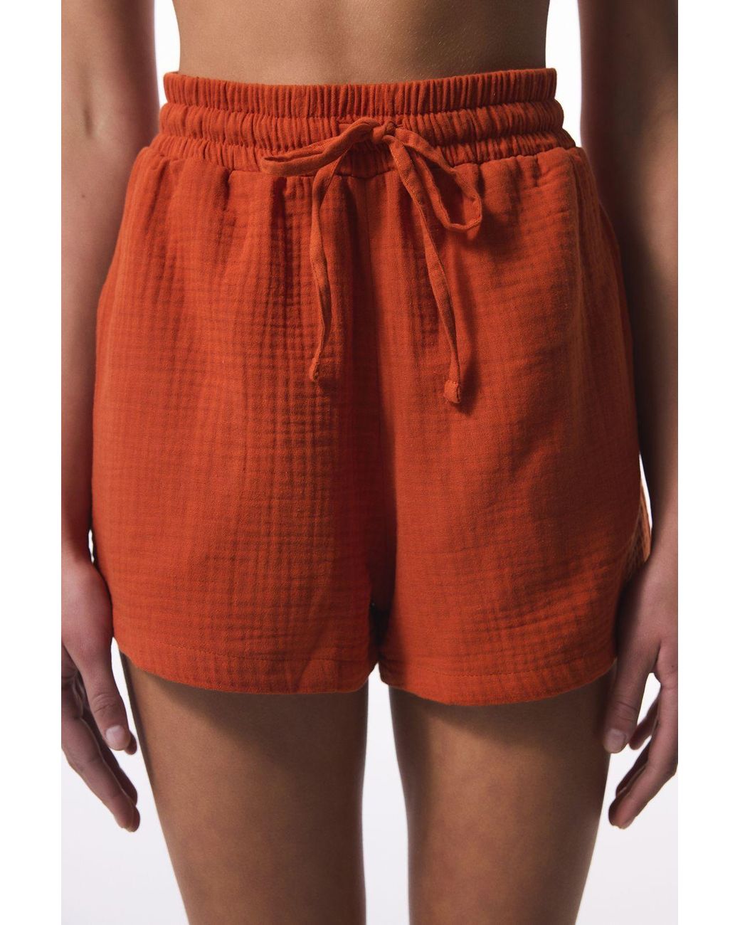 Penti Orange Cotton Mini Shorts With Drawstring Waist