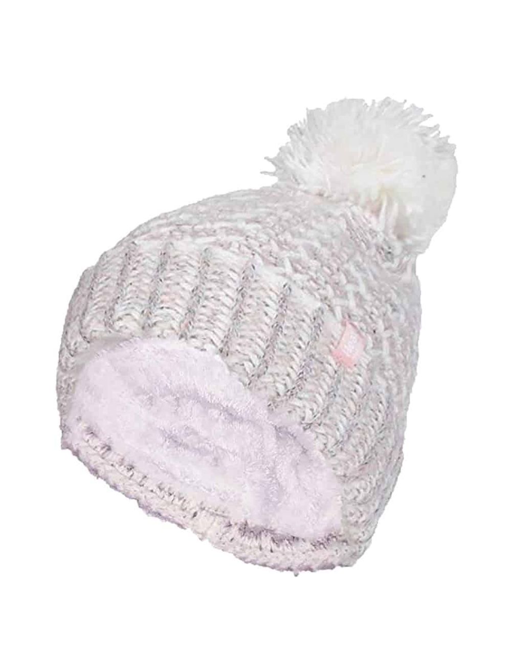 Heat Holders White Ladies Fleece Lined Cuffed Thermal Winter Bobble Hat With Pom Pom