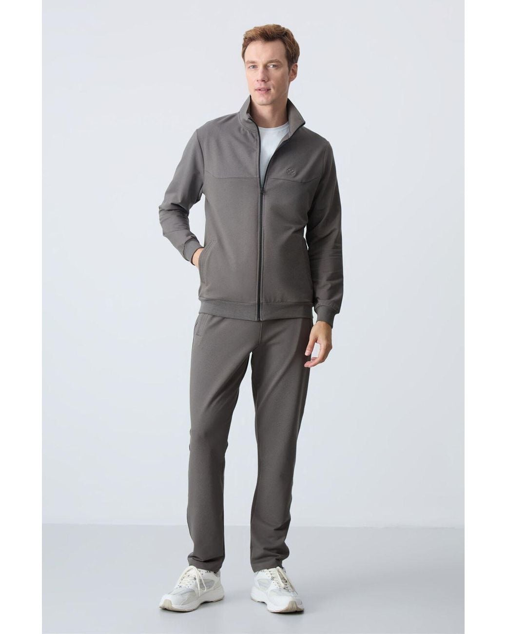 TOMMY LIFE Black Zip-Collar Sweatshirt And Pants Set for men