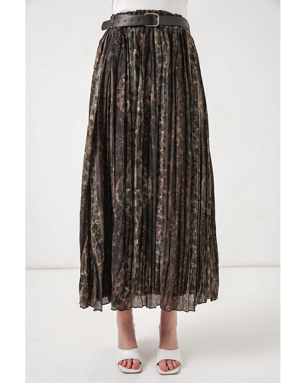 Bigdart White High-Waist Paisley Midi A-Line Skirt