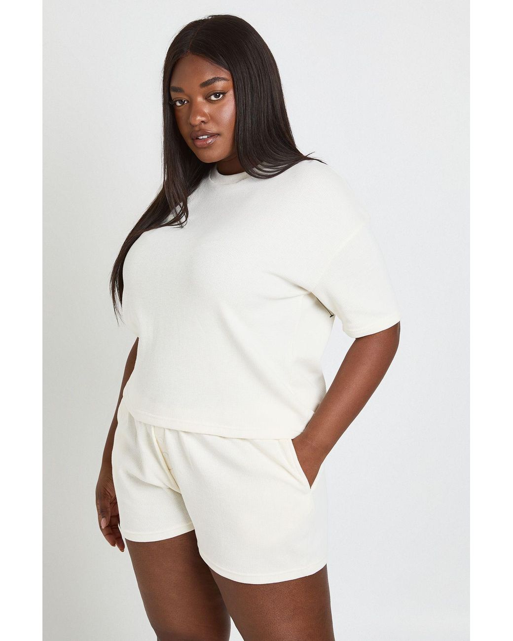 Boohoo White Waffle Boxy T-Shirt