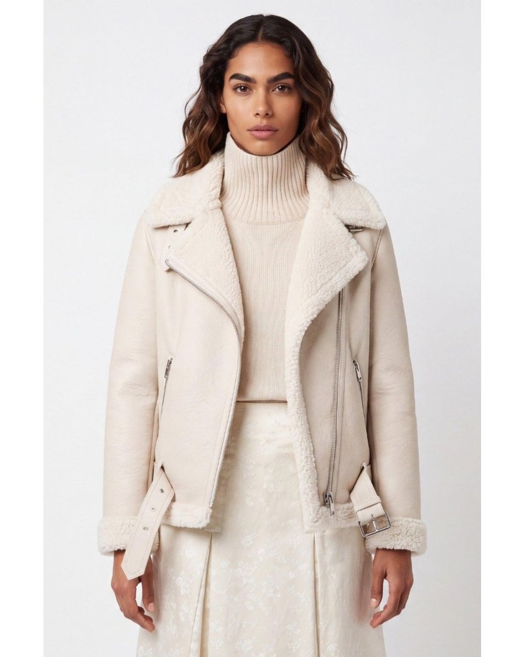 Elle Natural Jolie Faux-Shearling Biker Jacket