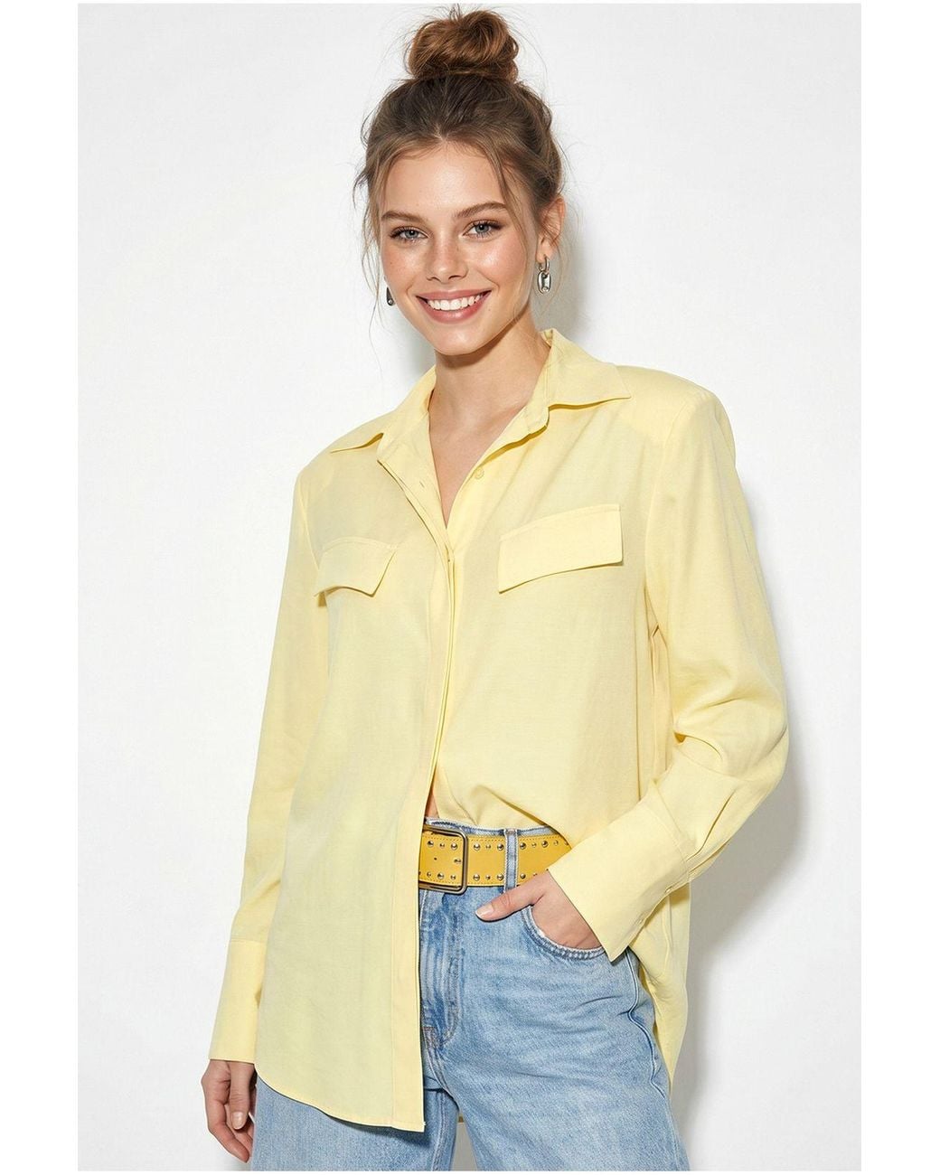 Bianco Lucci Yellow Regular-Fit Woven Crepe Shirt