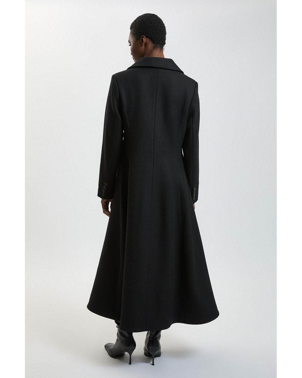 Karen Millen Black Petite Wool Tailored Flared Skirt Midi Coat