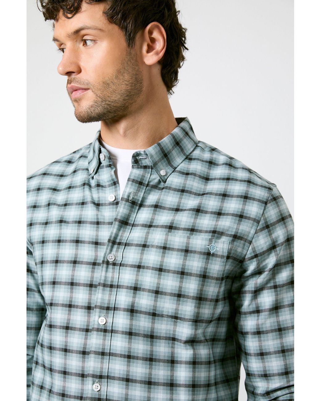 MAINE Blue Light Textured Stretch Long Sleeve Shirt Cotton for men