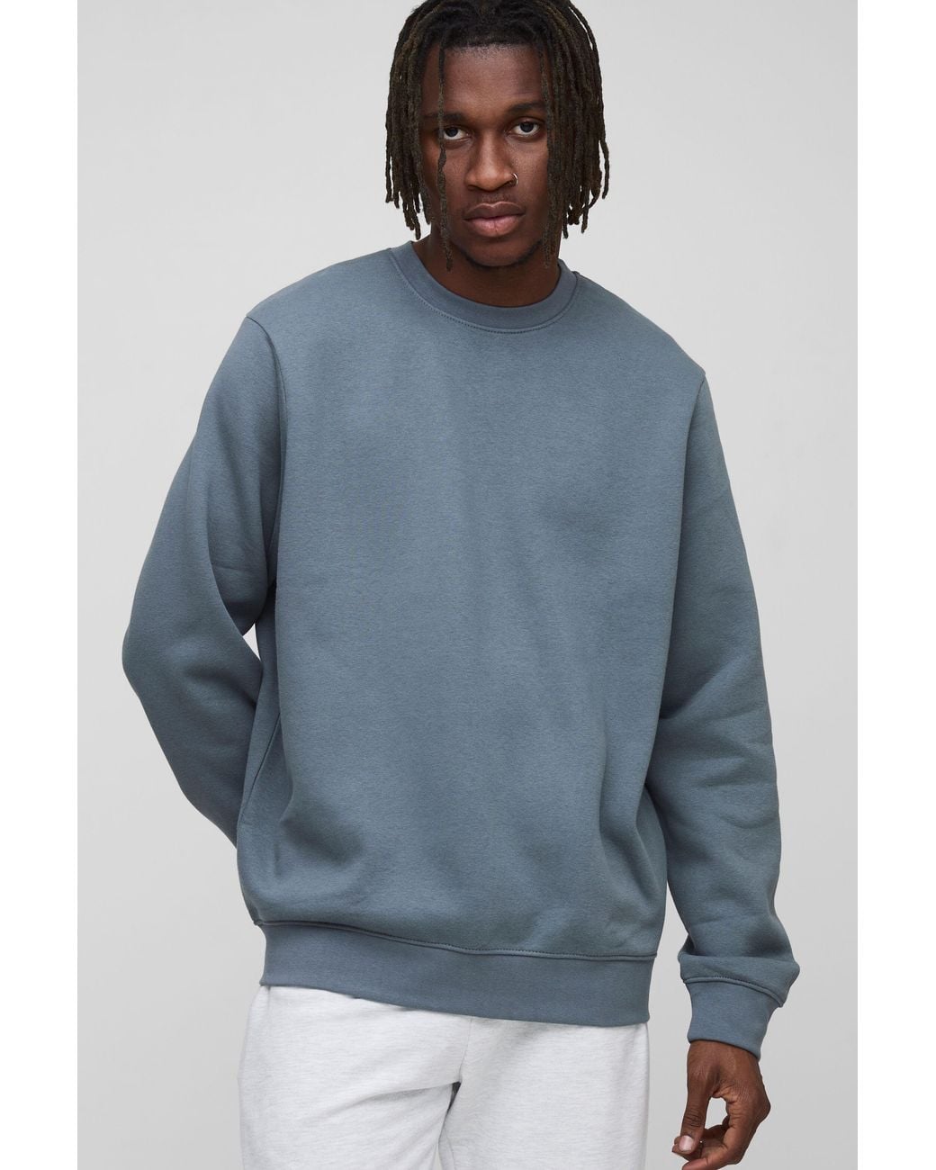 BoohooMAN Blue Tall Basic Regular Fit Crew Neck Sweatshirt for men