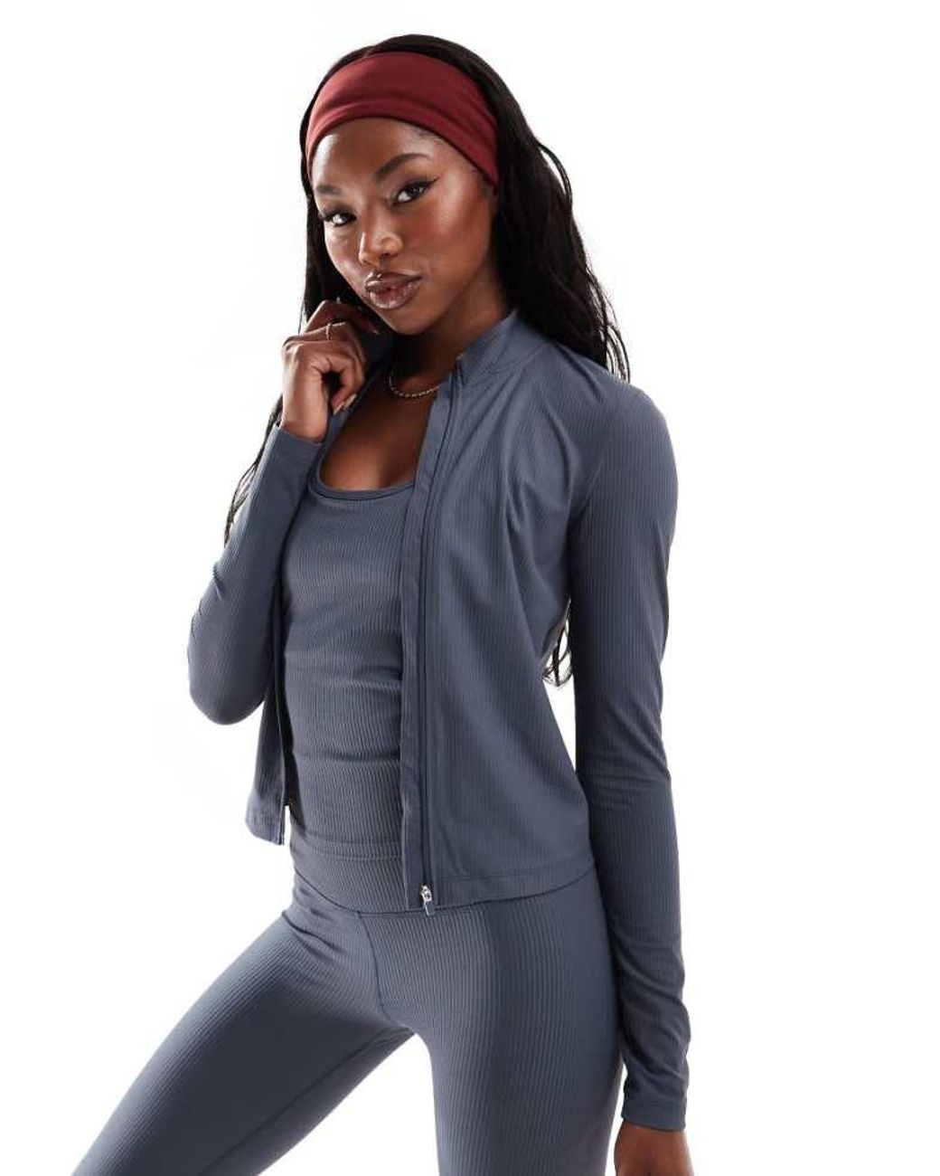 4505 Blue Active Rib Zip Up Performance Track Top
