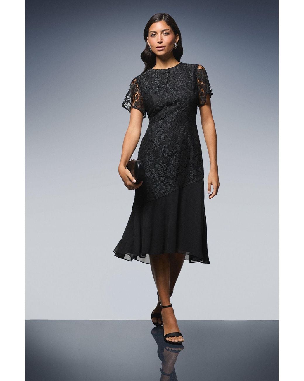 Wallis Blue Sleeveless Lace Asymmetric Midi Dress