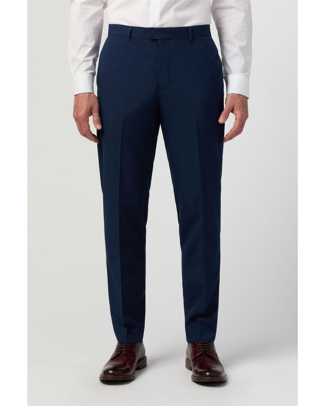 Limehaus Blue Flat Fronted Slim Fit Suit Trousers for men