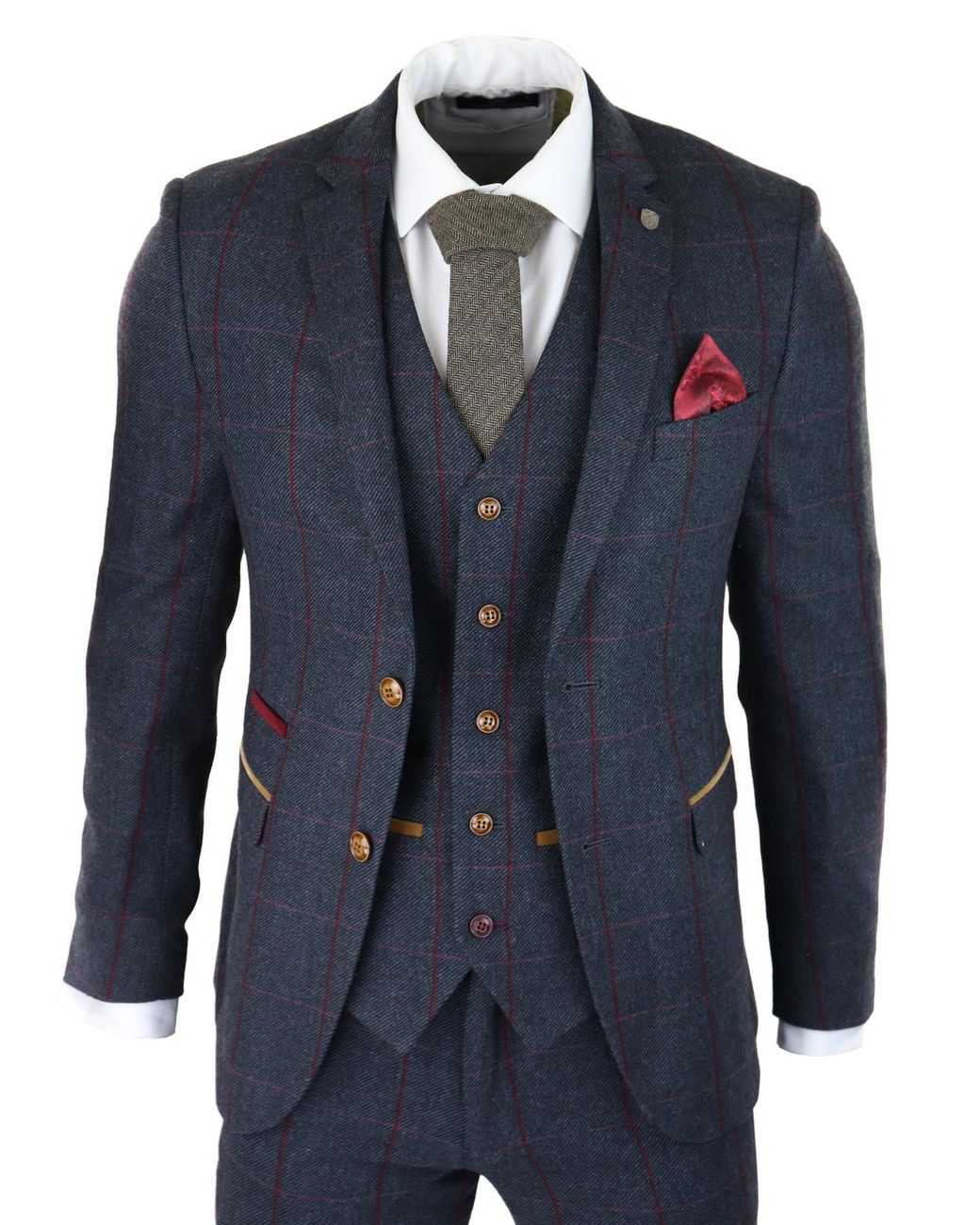 Paul Andrew Blue Herringbone Tweed Suit 3 Piece Peaky Blinders 1920S Tailored Fit for men