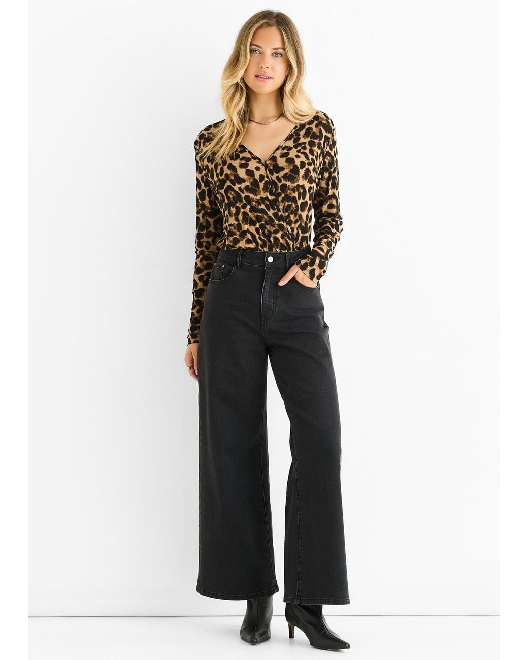 Gini London Brown Animal Wrap Jersey Bodysuit