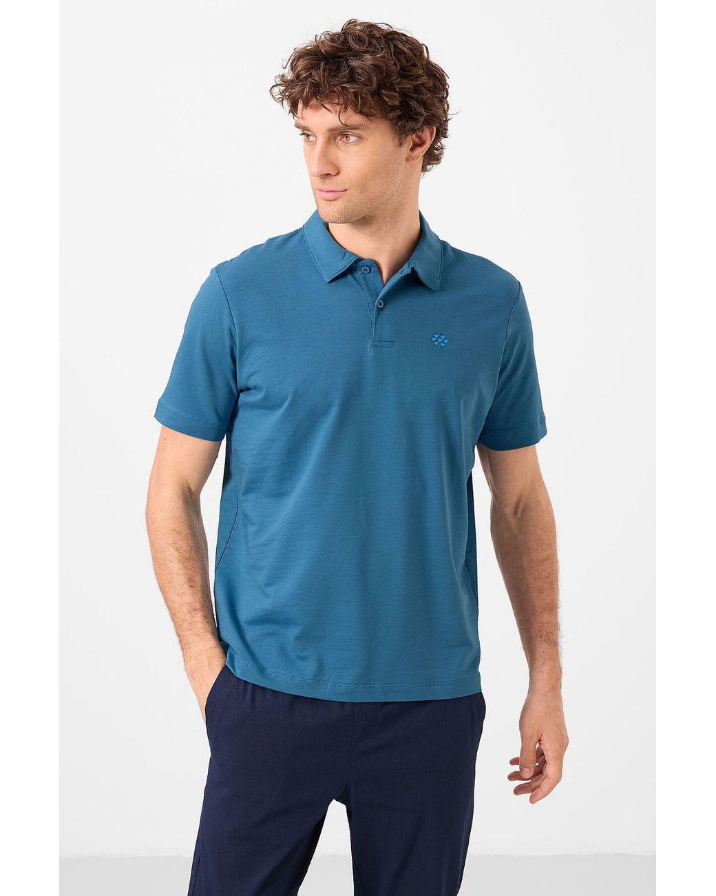 TOMMY LIFE Blue Cotton Elastane Polo T-Shirt for men