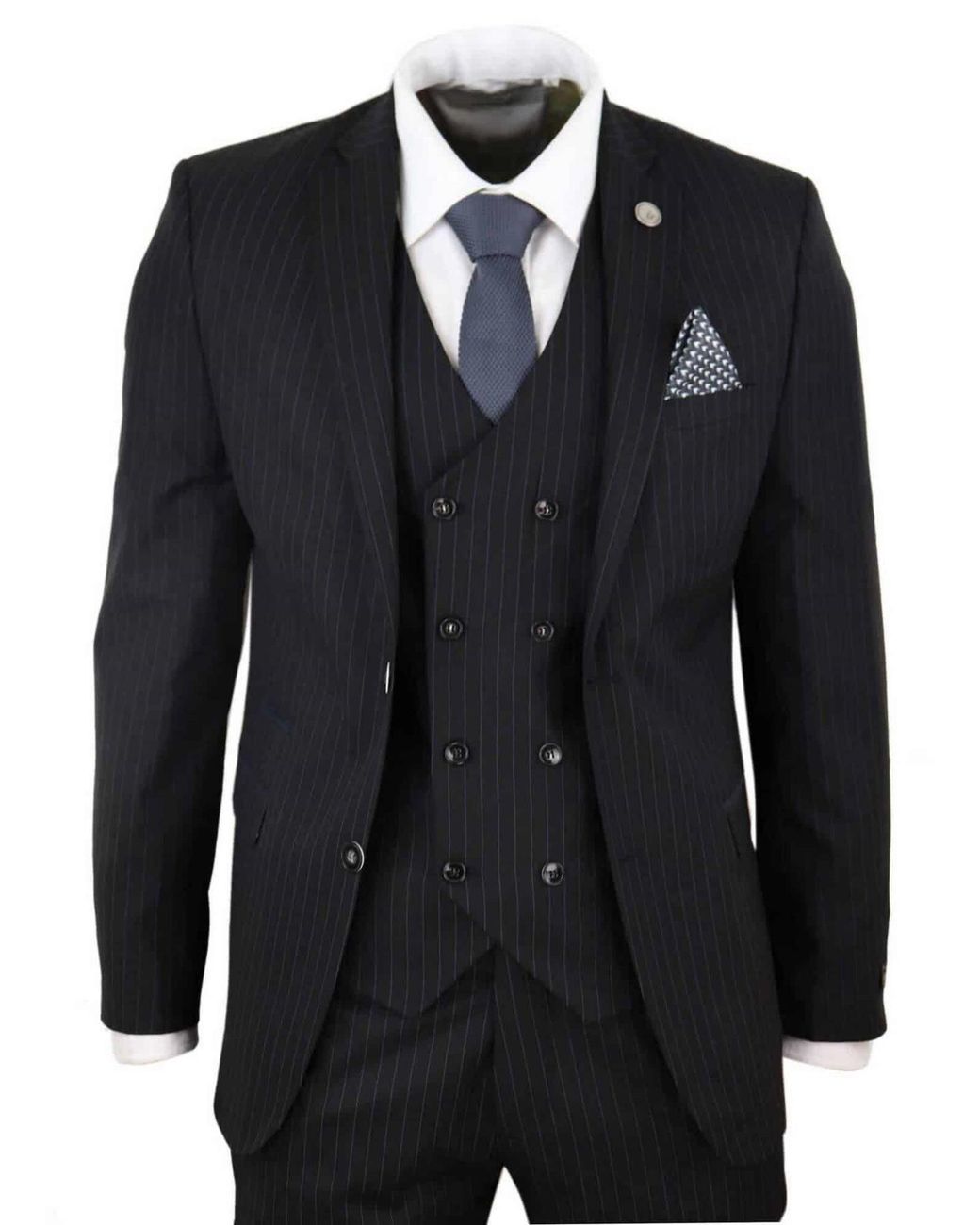 TruClothing Black 3 Piece Pinstripe Retro Suit for men