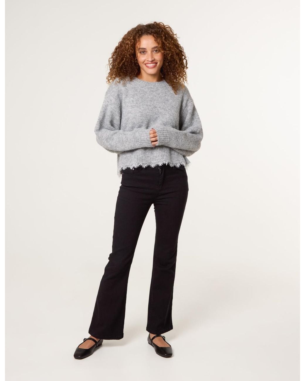 Blue Vanilla Gray Lace Detailed Crew Neck Jumper