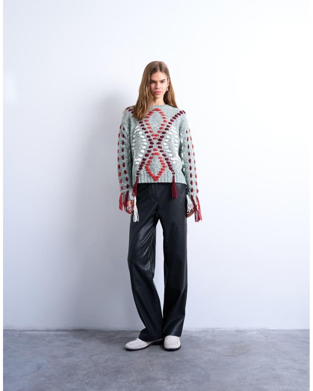 TOPSHOP White Western Patch Detailed Faux Leather Trouser