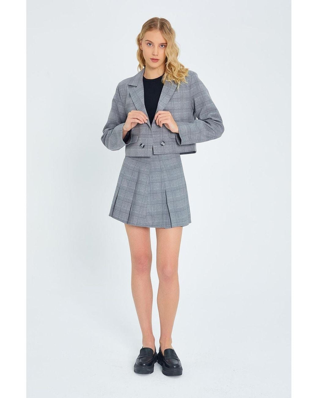 MixRay Blue High Waist Plaid Mini Skirt With Zipper