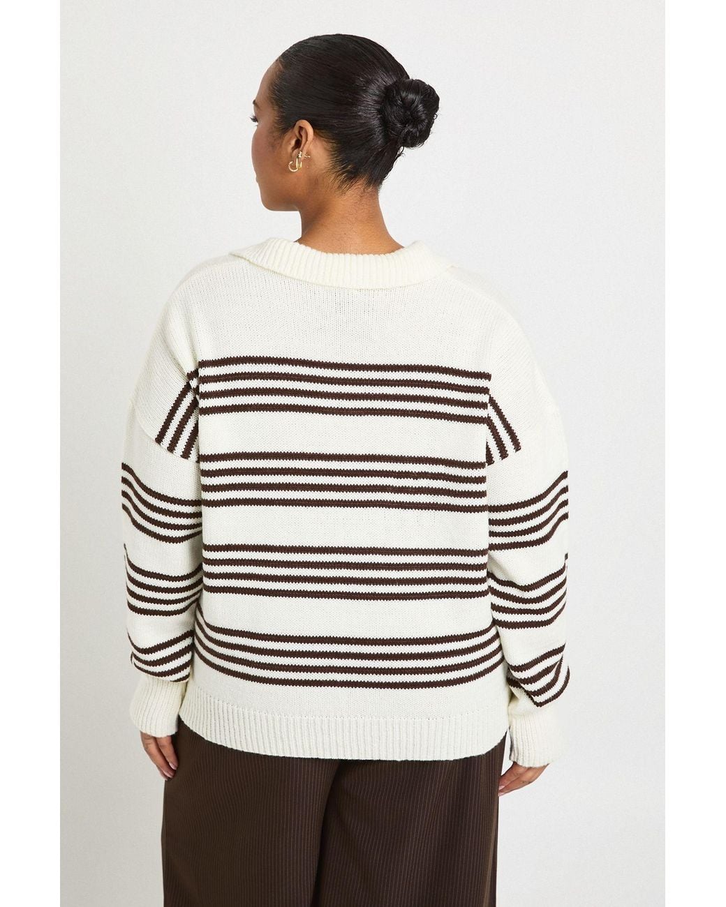 Boohoo Gray Plus Collared Stripe Jumper