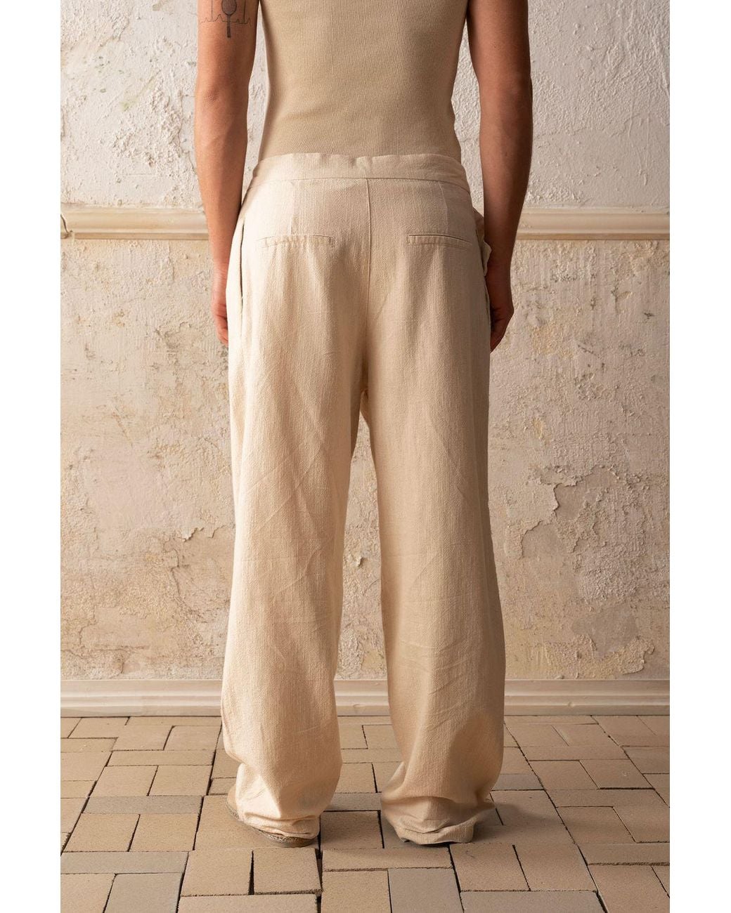 Giesto Natural Belted Relaxed Fit Wide Leg Pants for men