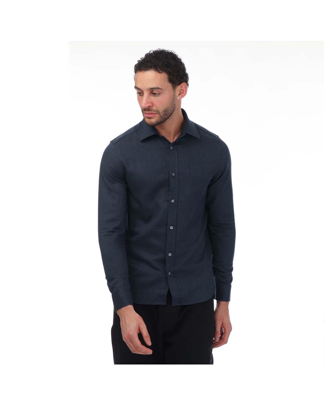 Ted Baker Blue Crotone Long Sleeve Herringbone Shirt for men