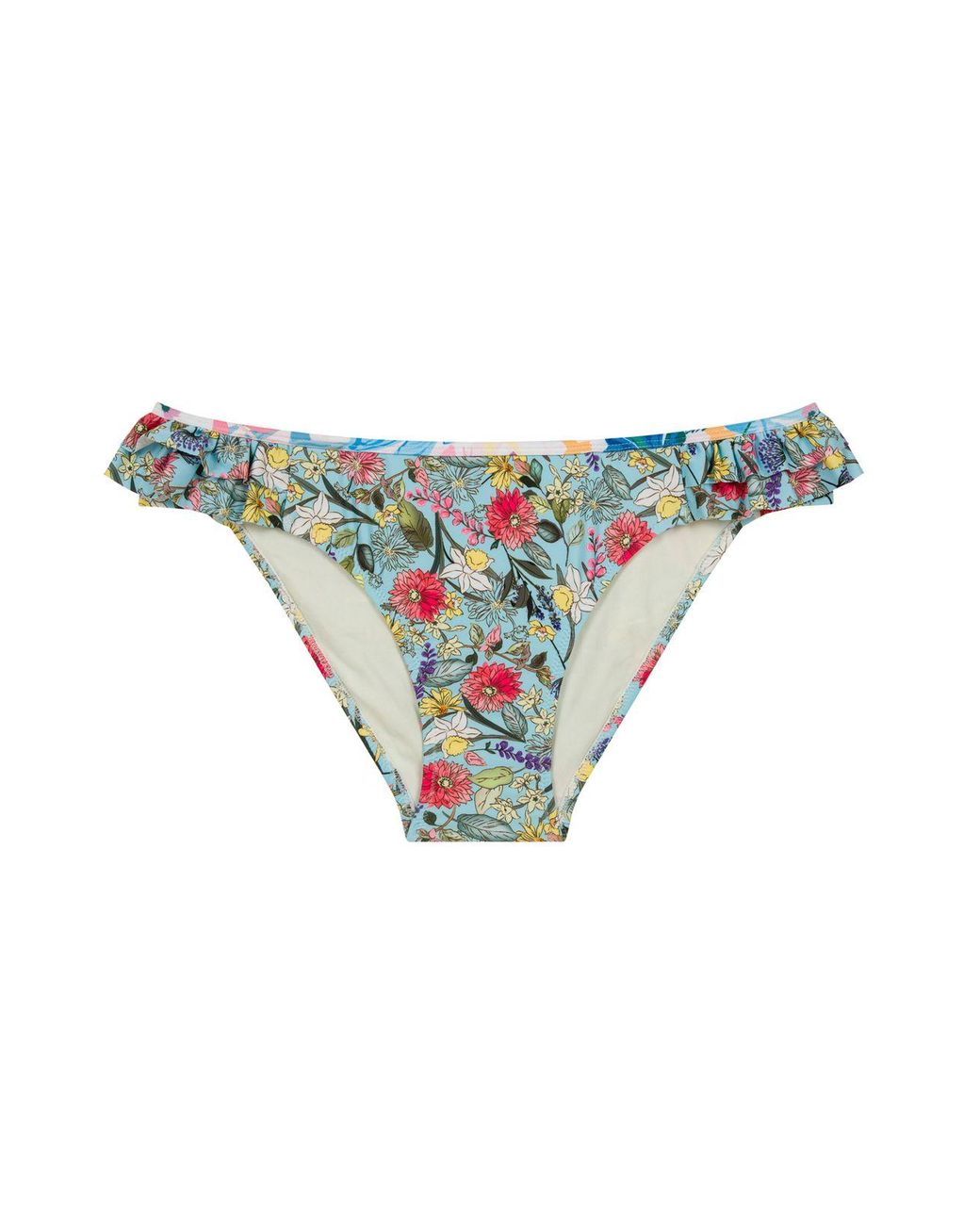 Penti Blue Floral Mid-Waist Bikini Bottoms With Ruffle