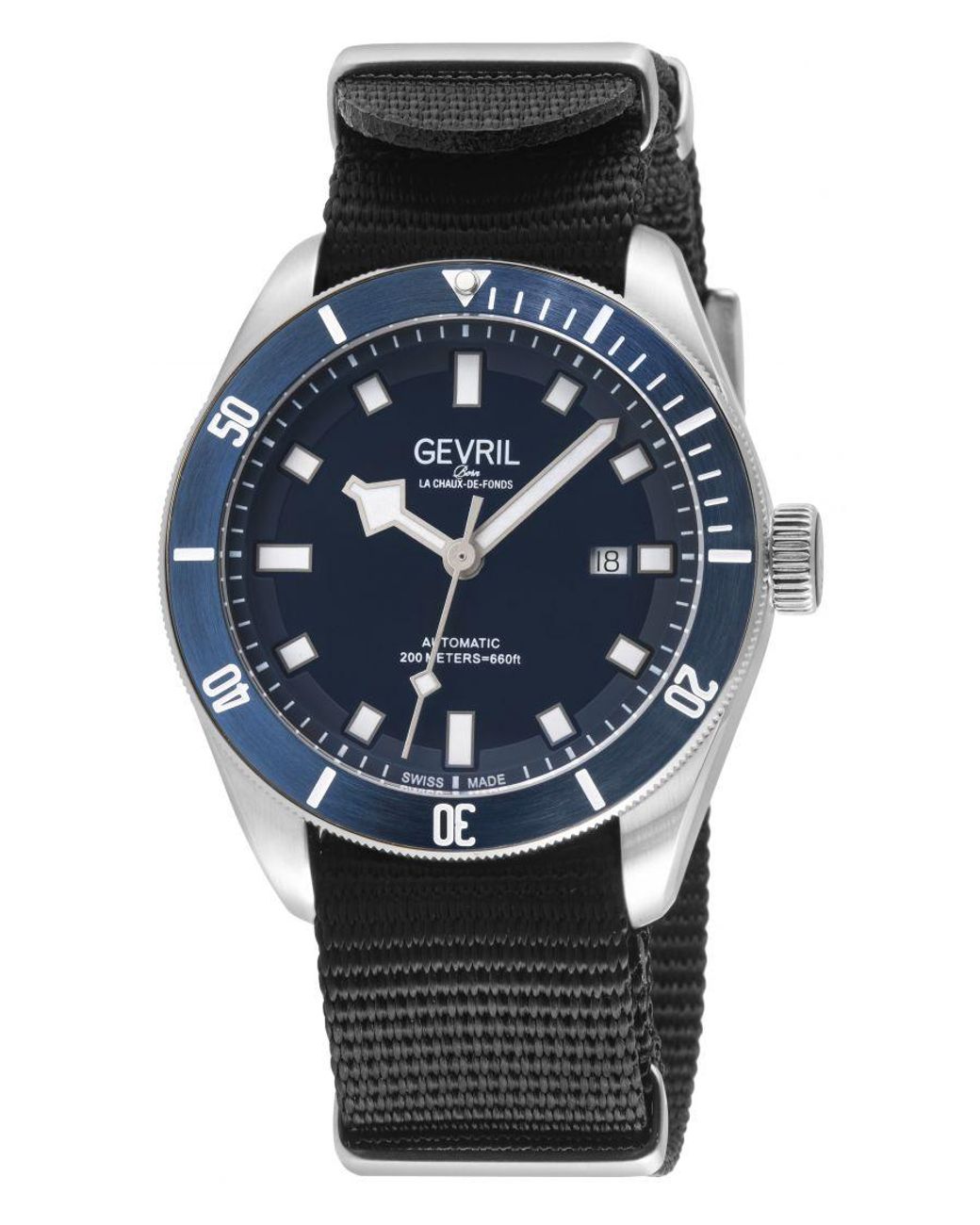 Gevril Black Yorkville Swiss Automatic Sellita Sw200 Dial Stainless Steel Watch for men