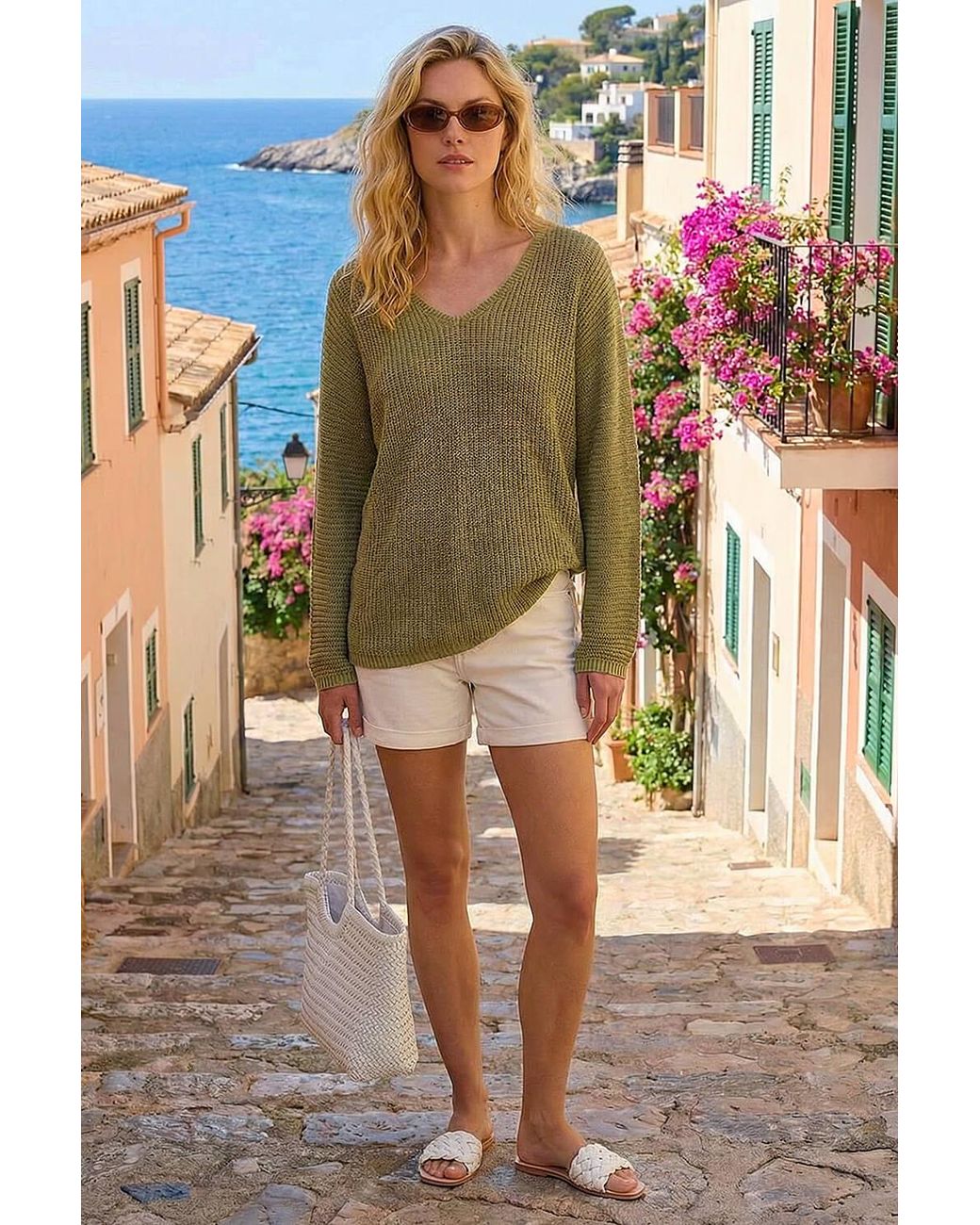 Roman Natural Textured V-Neck Boyfriend Jumper